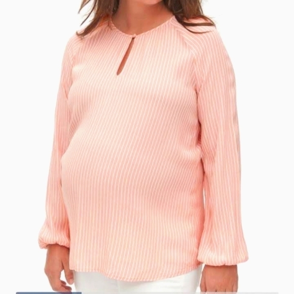 Maternity Stripped Keyhole Longsleeve Viscose Top Size M - Picture 1 of 11